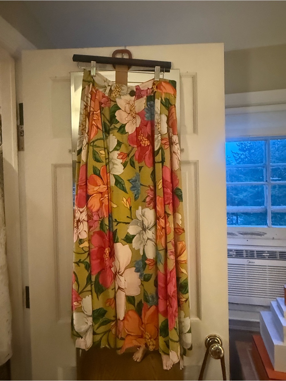 Mara Hoffman Olive Green Floral Maxi Skirt with Pink & Orange Blooms